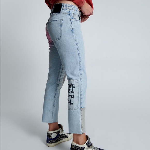 One Teaspoon Blue Graffiti Straight Leg Jeans Size 18 - Picture 5 of 16
